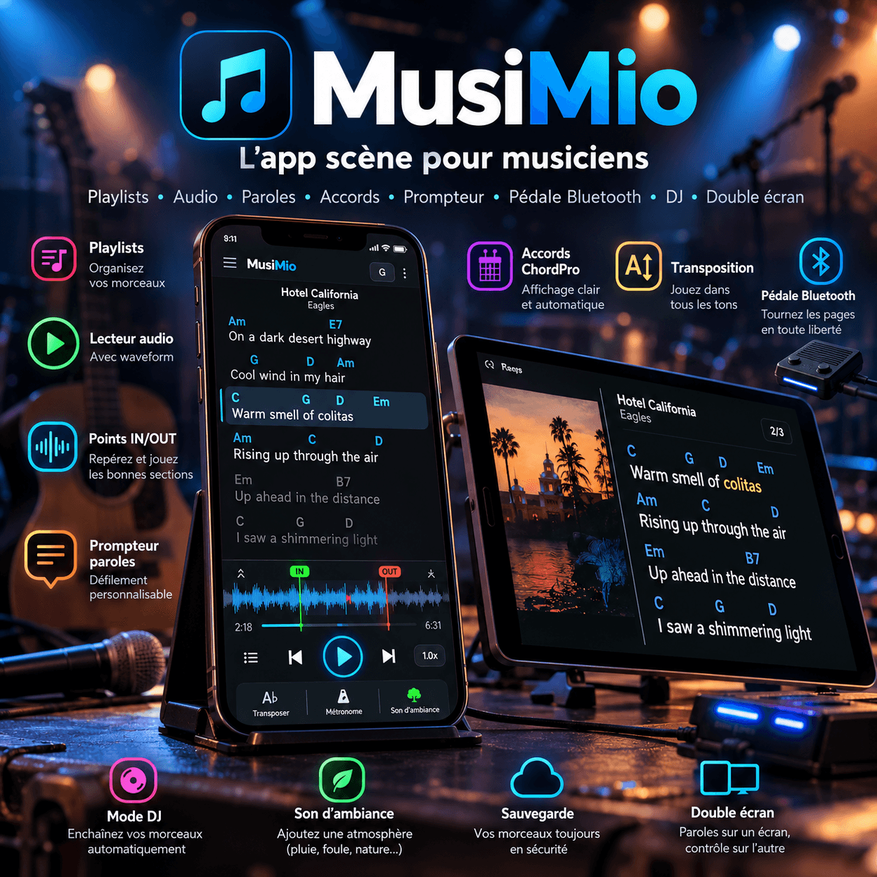 Présentation de MusiMio, l’app scène pour musiciens, sur smartphone et tablette