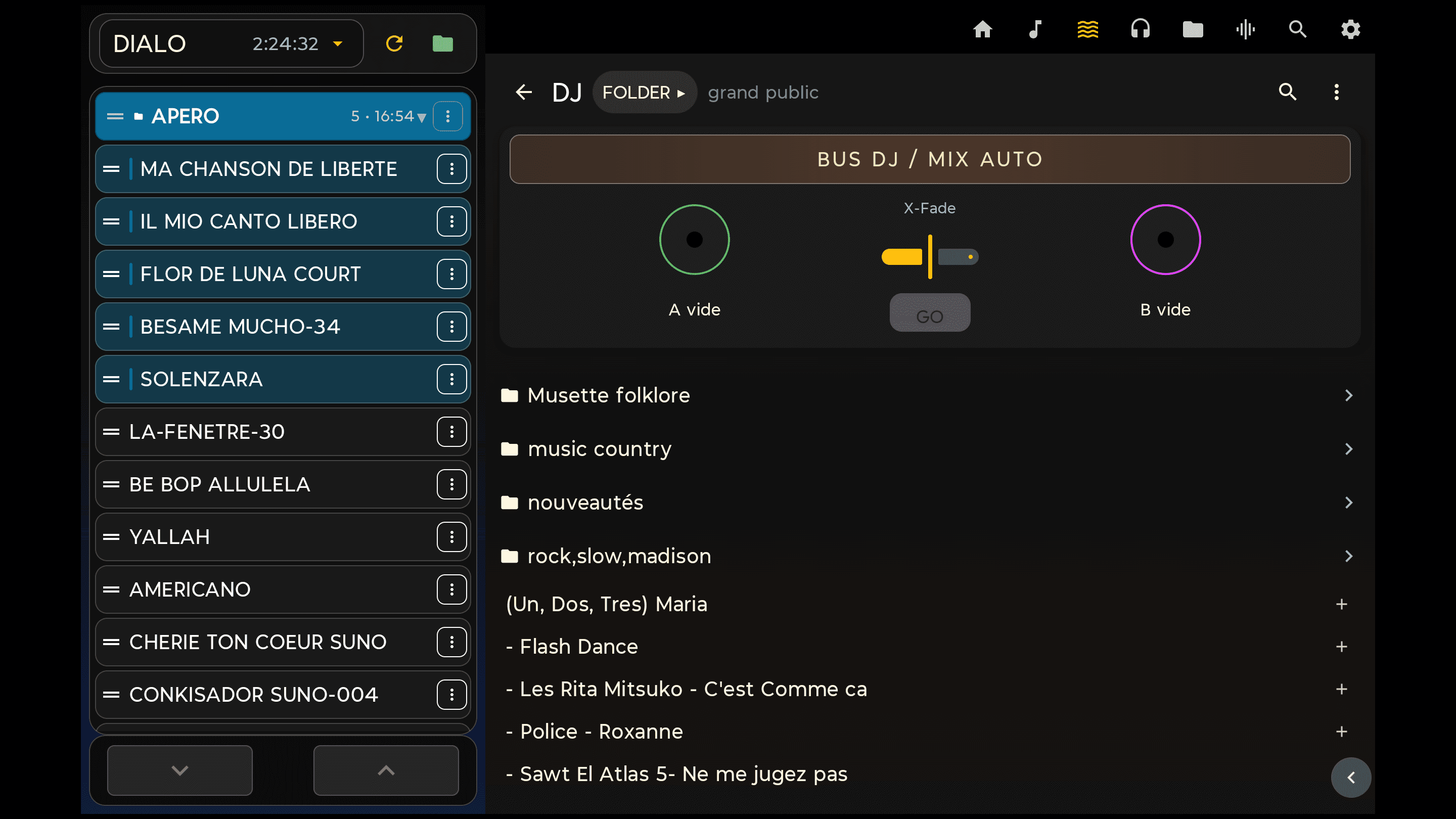 Mode DJ et Mix Auto de MusiMio sur tablette