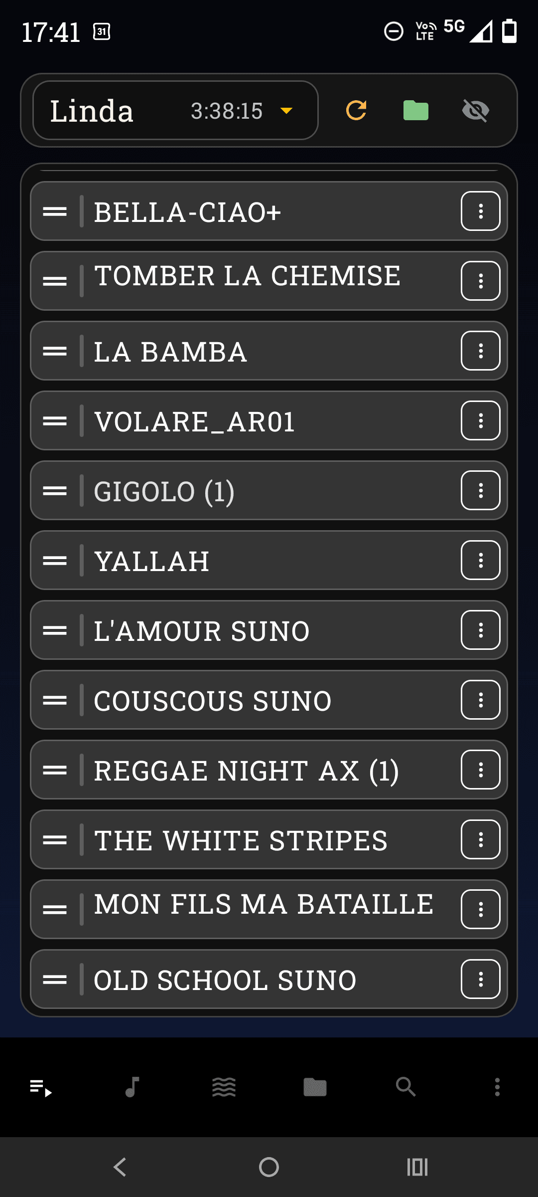 Playlist MusiMio sur téléphone avec une liste ordonnée de morceaux